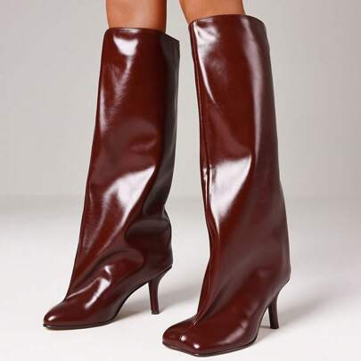 Luxury Fashion Women's Knee High Long Boots Square Toe Wide Calf Stiletto Heel Tall Boots | SHEIN
