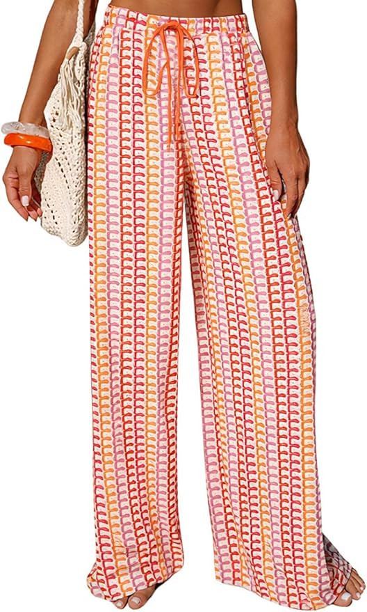 ZAFUL Womens Beach Cover Up Pants Sexy Crochet Drawstring Elastic Boho Swimsuit Cover Up Long Pan... | Amazon (US)