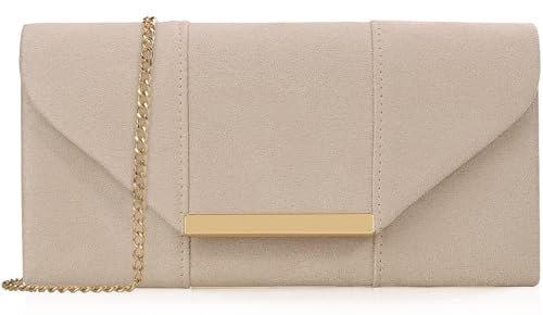Dexmay Women Faux Suede Envelope Clutch Purse Evening Velvet Handbag Foldover Shoulder Crossbody Bag Beige | Amazon (US)