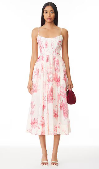 Waverly Corset Midi Dress in Pink Palm | Revolve Clothing (Global)