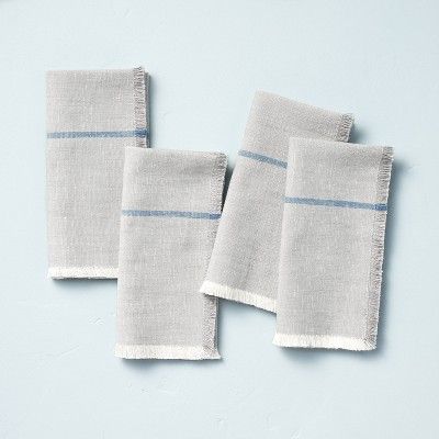 4pk Engineered Stripe Cloth Napkin Set Taupe/Blue - Hearth & Hand™ with Magnolia | Target