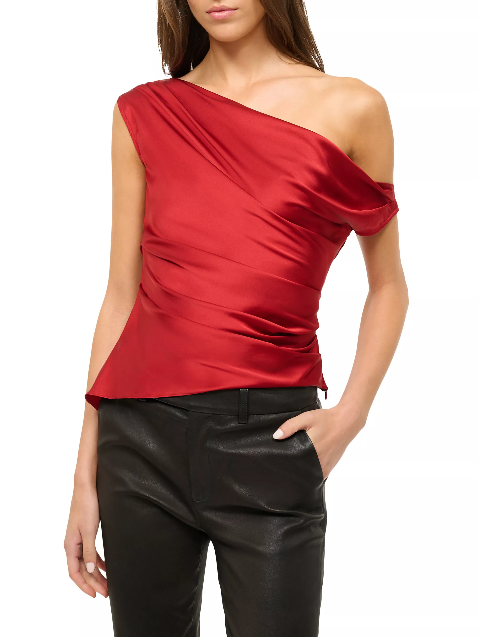 BEST SELLERStaudPhare Asymmetric Silk-Blend Top | Saks Fifth Avenue