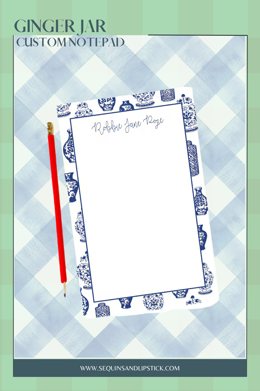 Bring classic chinoiserie style to your desk with a personalized ginger jar notepad. Perfect for daily notes, hostess gifts, or stationery lovers, this custom notepad adds a polished touch to any workspace. 

 #LTKGiftGuide #LTKHome #LTKWorkwear