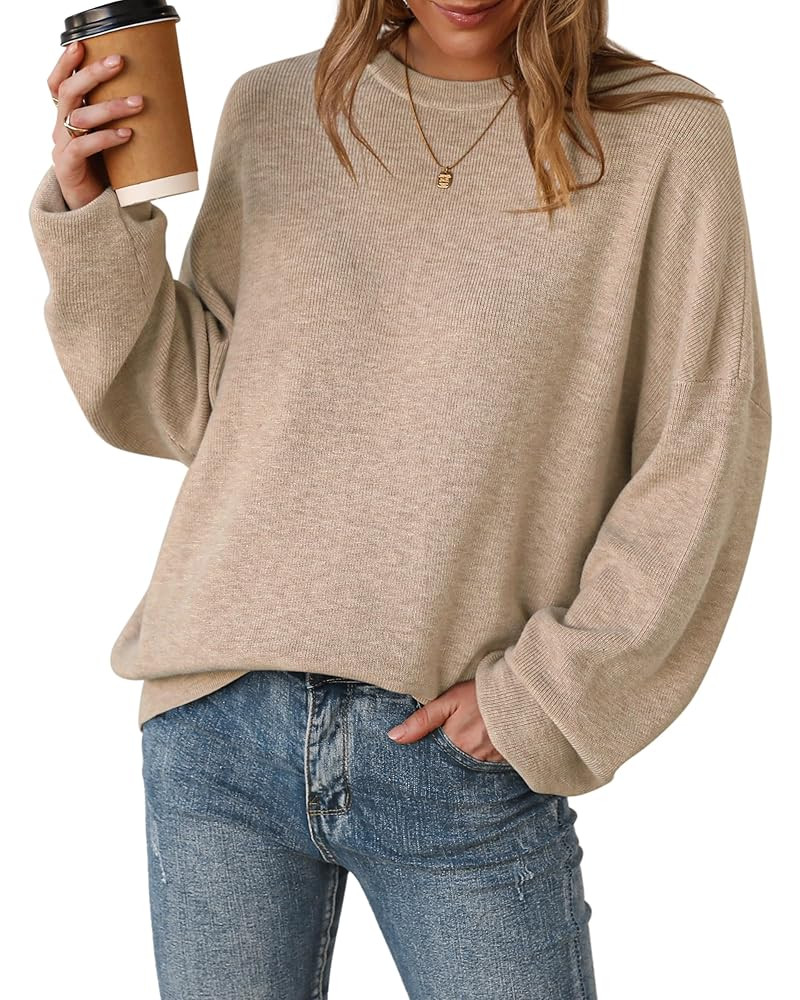 Arach&Cloz Women's Wool Blend Oversized Sweaters Crewneck Casual Fall Outfits Fashion Tops | Amazon (US)