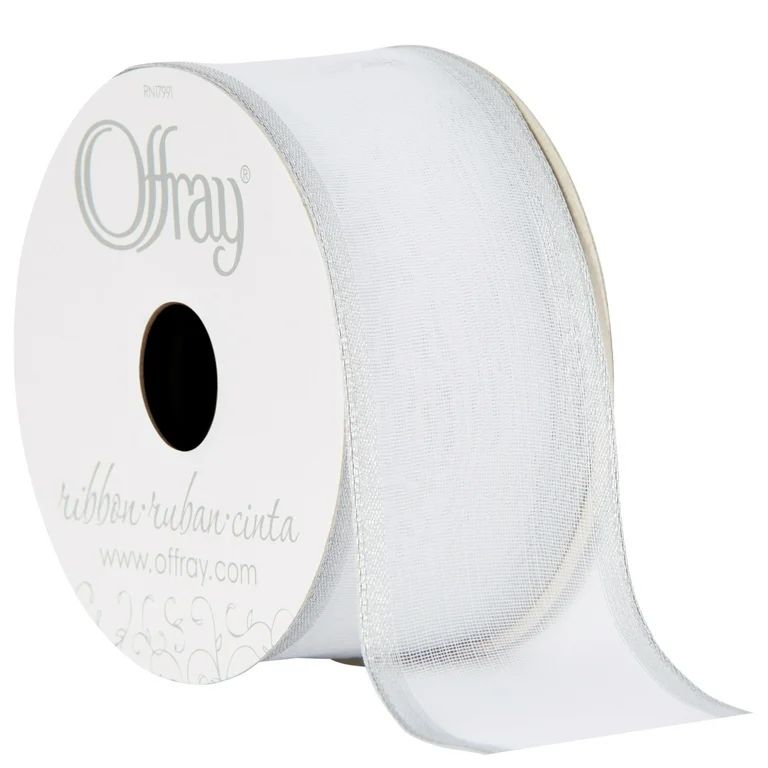 Offray Ribbon, Silver 1 1/2 inch Wired Sheer Ribbon, 9 feet | Walmart (US)