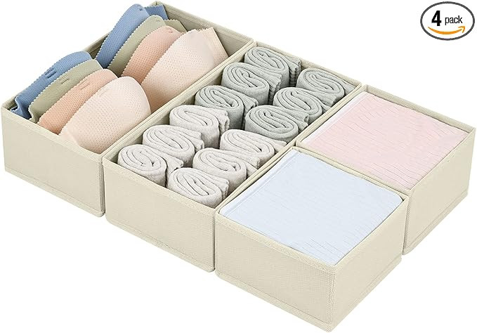 DIMJ Drawer Organizers Clothes, Set of 4 Dresser Organizer Bins, Fabric Closet Organizers and Sto... | Amazon (US)