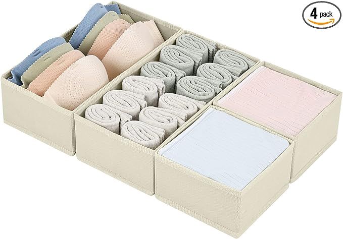 DIMJ Drawer Organizers for Clothing, Set of 4 Dresser Drawer Organizers, Fabric Closet Organizers... | Amazon (US)