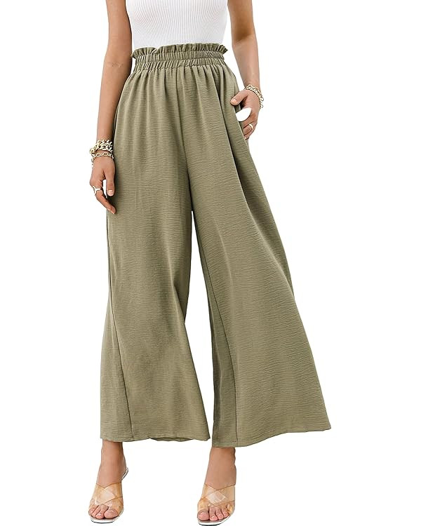 Eteviolet Boho High Waisted Pants for Women, Leopard Wide Leg Flowy Pants | Amazon (US)