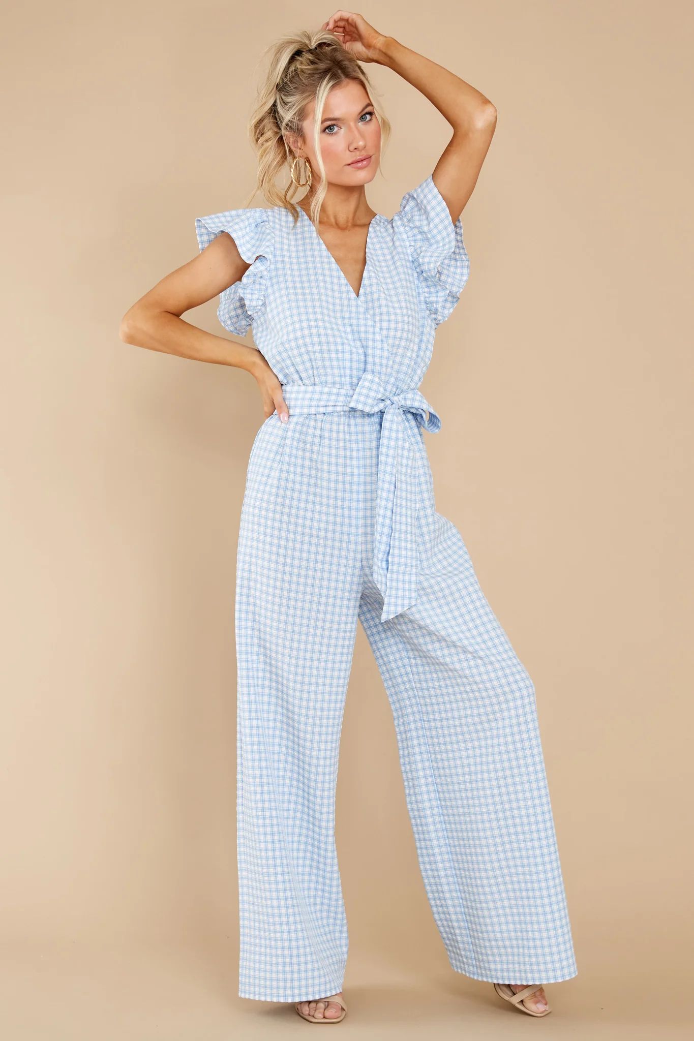Living In Your Mind Blue Gingham Jumpsuit | Red Dress 