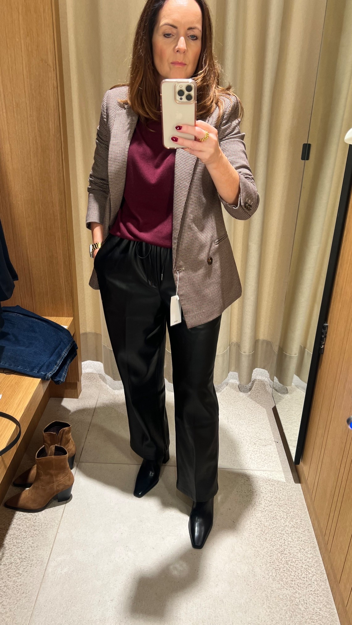 Effortless Autumn Layers 🍷
Smart, sleek, and just the right touch of edge, this look blends a  burgundy knit with a tailored check blazer and faux leather trousers for a confident midlife style update. The perfect mix of polish and comfort for day-to-night wear. Add ankle boots or heels to elevate the look, or swap for trainers for chic weekend vibes.

#LTKwinter #LTKautumn #LTKuk