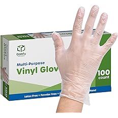 Comfy Package [100 Pack] Clear Powder Free Vinyl Disposable Plastic Gloves | Amazon (US)