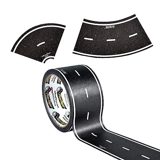 PlayTape Road Tape and Curves for Toy Cars - 1 Roll of 60 ft. x 2 in. Black Road + 1 Roll of 36 C... | Amazon (US)