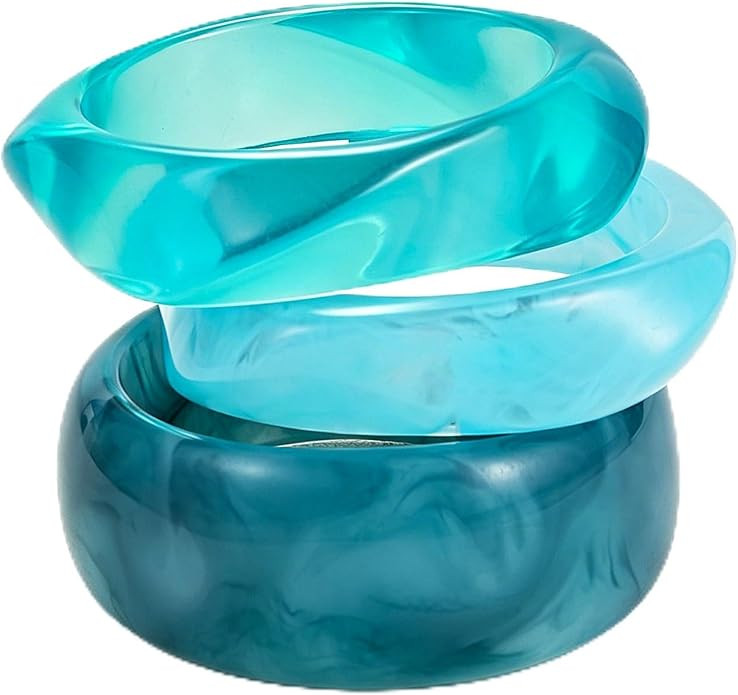 FAXHION Chunky Resin Acrylic Bangle Bracelets for Women, Colorful Wide Geometric Bangles Set, Sta... | Amazon (US)