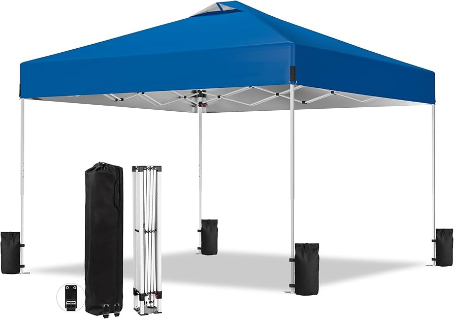 10 x 10FT Blue Pop Up Canopy Tent, Easy Setup Outdoor Portable Gazebos Shelter Sun Shade with Whe... | Amazon (US)