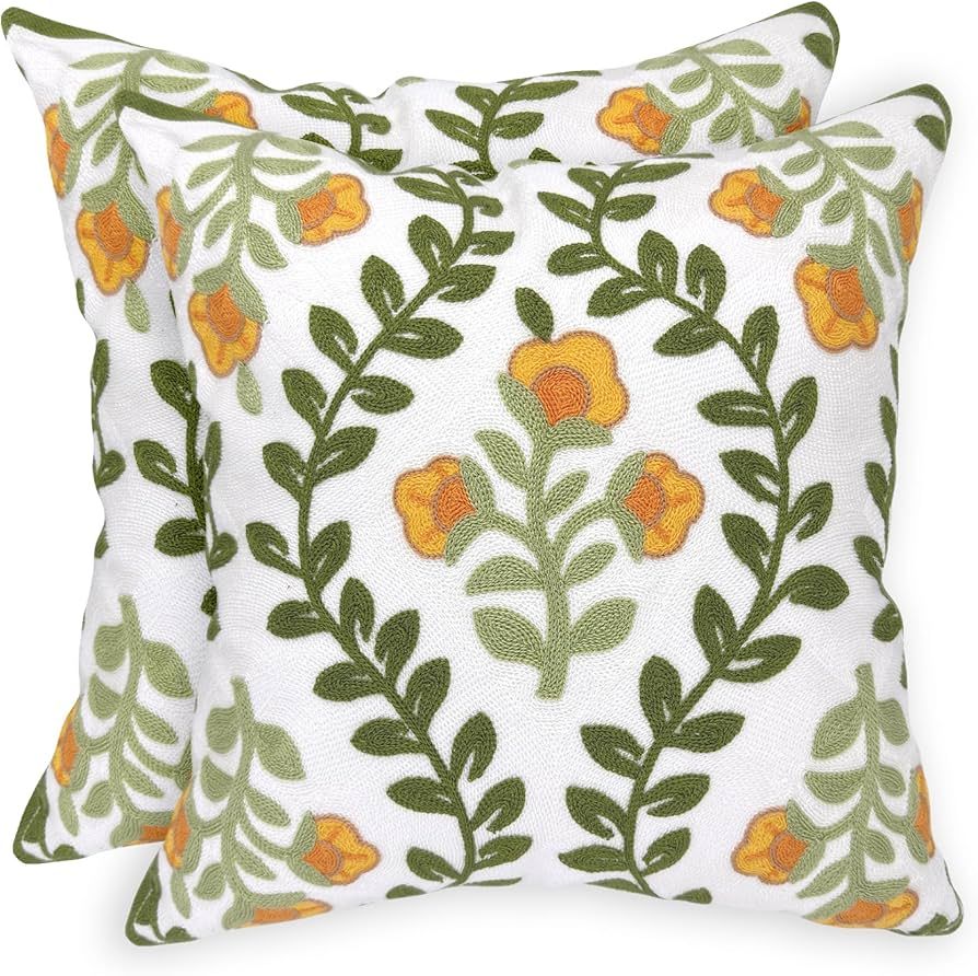 Alysheer Floral Embroidered Summer Decorative Throw Pillow Covers 20"x 20" Set of 2, Farmhouse Co... | Amazon (US)