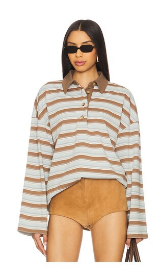 Lovers and Friends Rowan Rugby Top in Baby Blue,Tan. - size L | Revolve Clothing (Global)