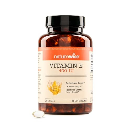 NatureWise Vitamin E 400 IU Softgels (180mg DL-Alpha) - Dairy, Gluten, and Soy Free, Non-GMO Antioxidant Dietary Supplement for Skin, Heart, Eye, and Immune Health Support - 200-Day Supply, 200 Count | Amazon (US)
