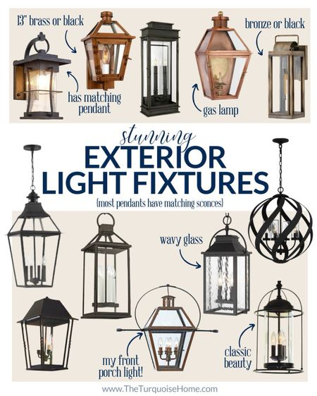 These are beautiful exterior light fixtures in many different styles. Note that the lower center one lights my front door.

#LTKhome