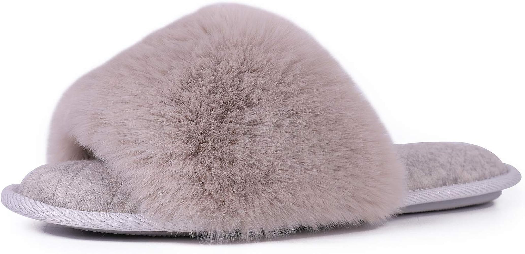 Women's Fuzzy Faux Fur Memroy Foam Flat Spa Slide Slippers Open Toe House Shoes Sandals | Amazon (US)