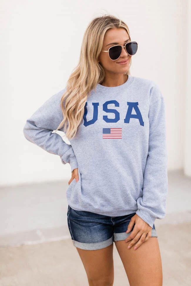 Athletic USA Flag Sport Grey Sweatshirt | Pink Lily