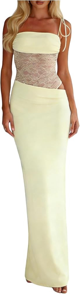GORGLITTER Women's Lace Cut Out Bodycon Maxi Dresses Sleeveless Summer Hawaiian Prom Graduation F... | Amazon (US)