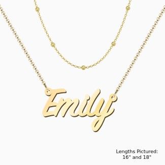 18K Yellow Gold Plated Personalized Name Necklace Layering Set with Ball Station Chain | Jewlr