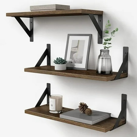 Rustic Floating Shelves Wall Mounted Set of 3 17 Inch Natural Wood Wall Shelves Decor Storage Shel | Walmart (US)