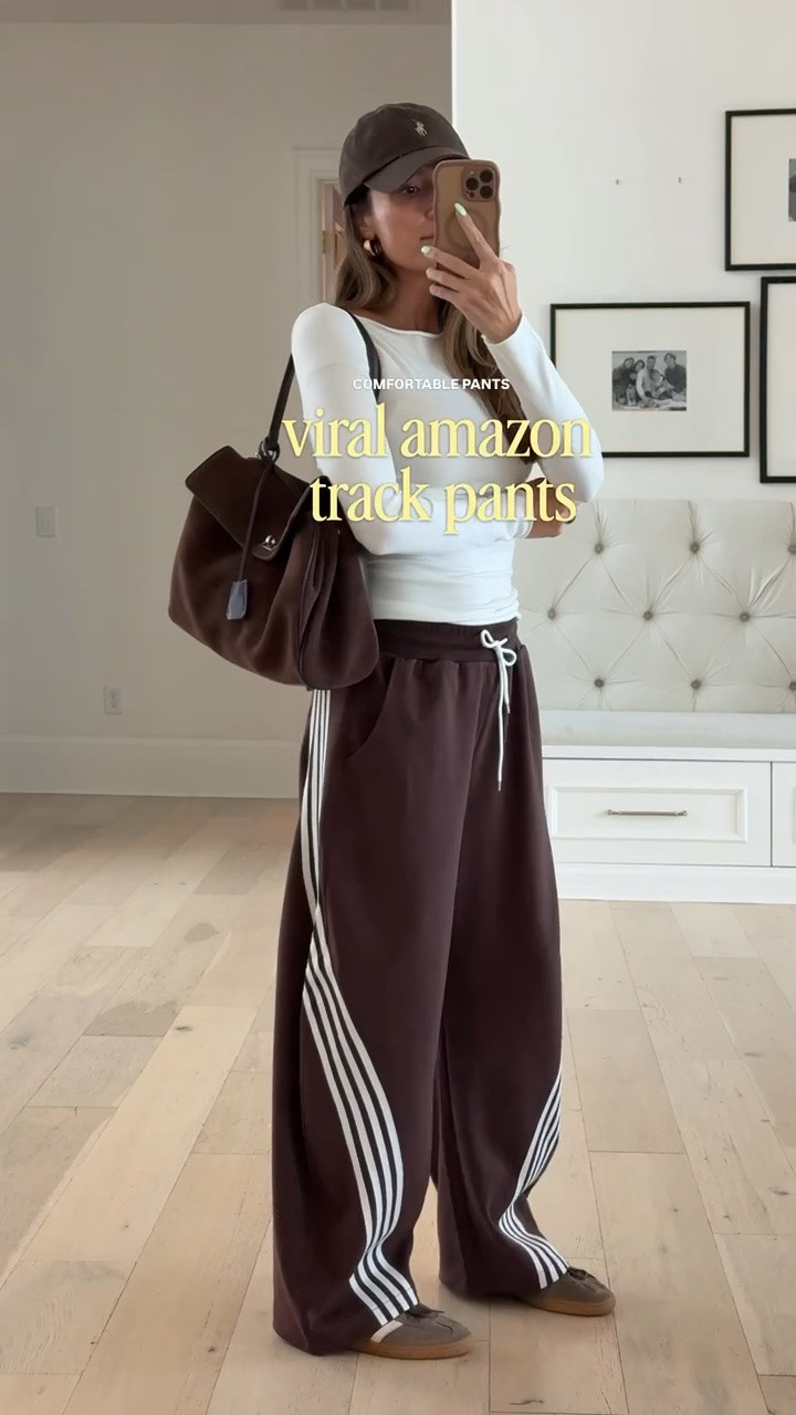 Obsessed with these brown track pants! Comes in a bunch of colors, I’m wearing size small

#LTKootd #LTKSeasonal #LTKgrwm