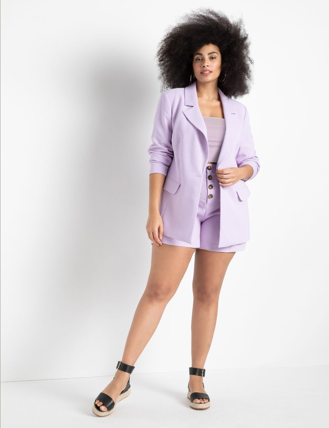 High Waisted Button Fly Short | Women's Plus Size Pants | ELOQUII | Eloquii