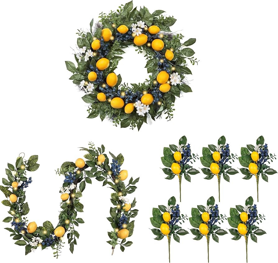 Valery Madelyn Spring Lemon Wreath&Garland&Spring Picks Bundles | Amazon (US)