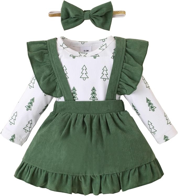 Willow Dance Newborn Baby Girl Clothes Toddler Long Sleeve Christmas Romper Top Ruffle Skirt Over... | Amazon (US)