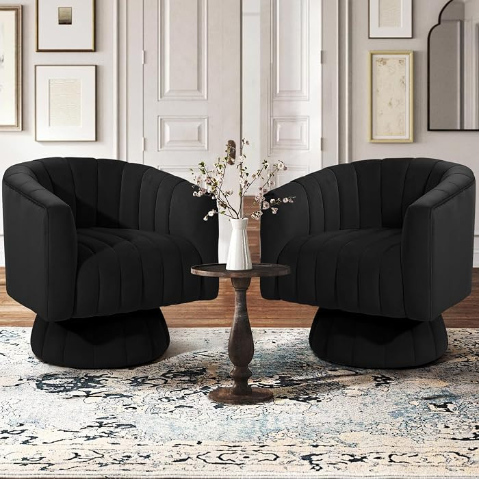 Swivel Accent Chair with Armrest, Set of 2, Mid Century 360 Degree Swivel Barrel Chair Overstuffe... | Amazon (US)