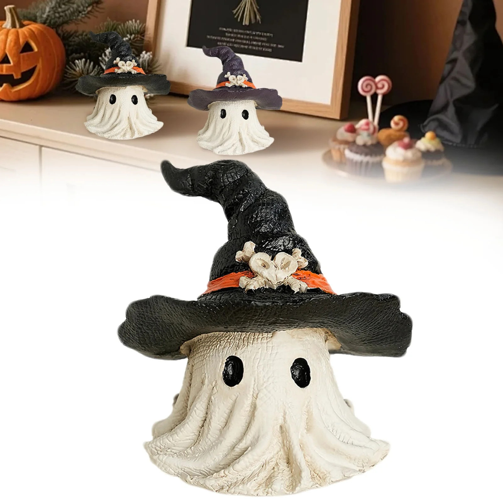 Resin Small White Ghost Figurines, Ghosts with Witch Hats, Cute Ghost Statue for Spooky Halloween... | Walmart (US)