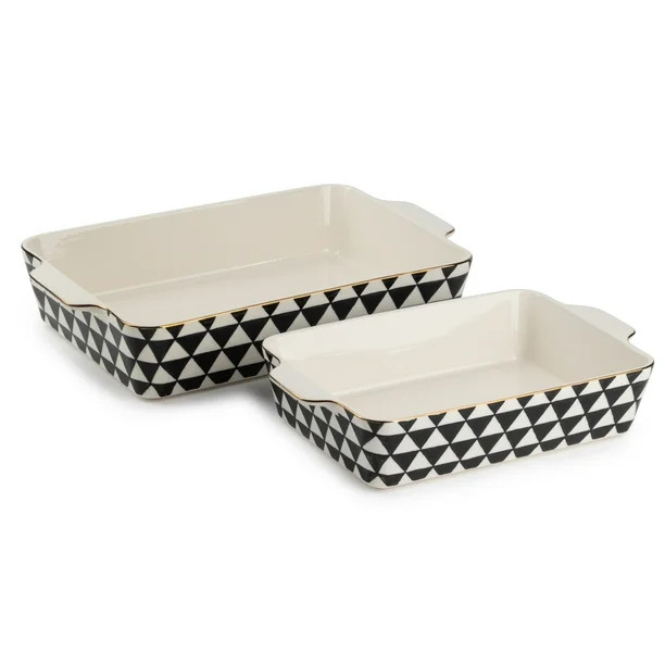 Thyme & Table Stoneware Rectangular Baker, Black & White Medallion, 2-Piece Set - Walmart.com | Walmart (US)