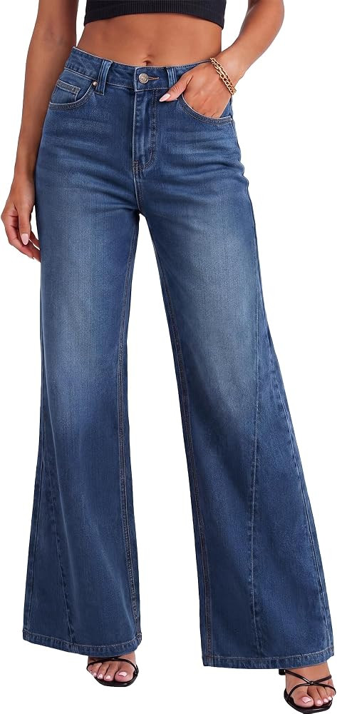 ZESICA Women's Casual Wide Leg High Waisted Baggy Jeans | Amazon (US)