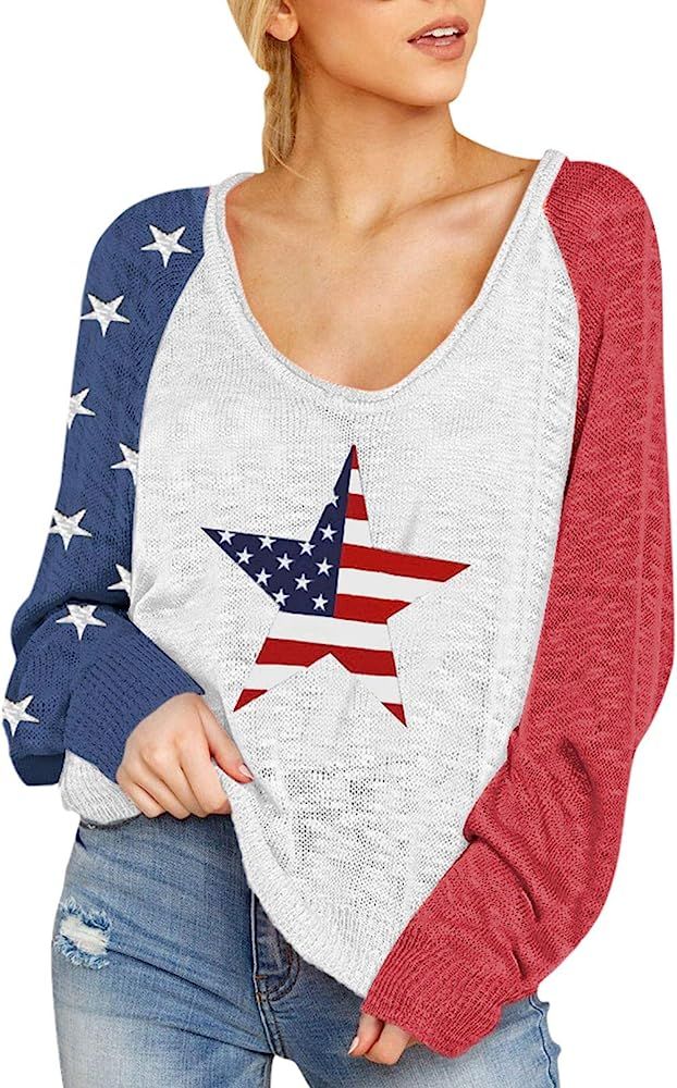 COCOLEGGINGS Women's Scoop Neck Long Sleeve Star Pullover Sweater Tunic Tops | Amazon (US)