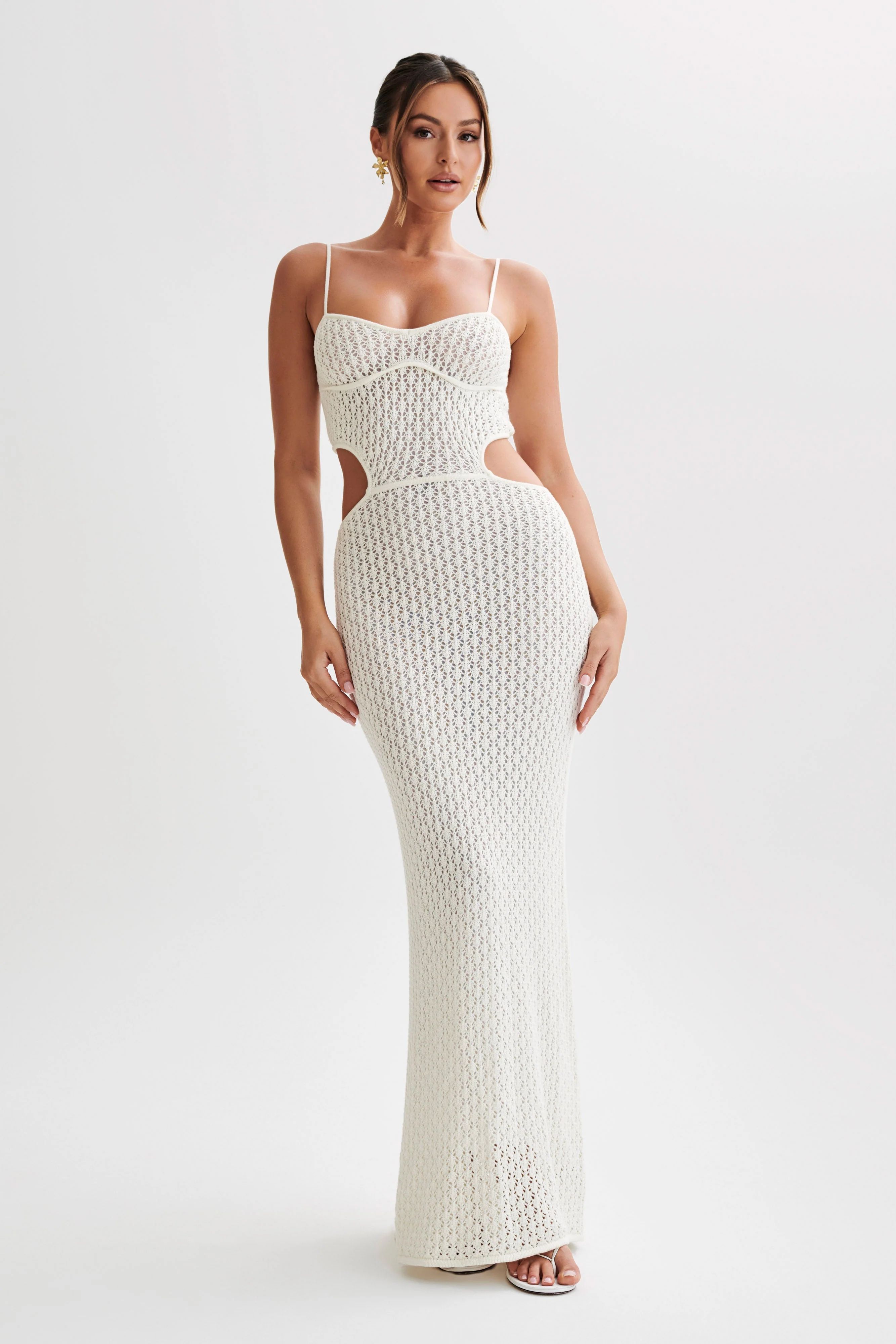 Nerida Knit Cut Out Maxi Dress - Ivory | MESHKI US