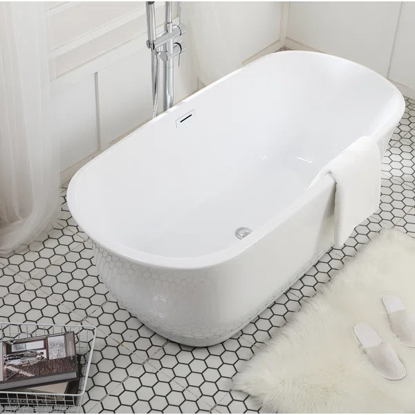 Chaylynn 59'' x 28'' Freestanding Soaking Acrylic Bathtub | Wayfair North America