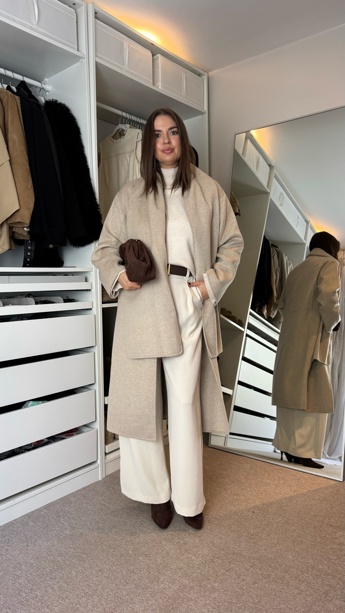 Full river island autumn look - beige scarf coat, chocolate brown heeled boots & clutch bag, cream belted trousers & cream roll neck jumper.

RI Discount code - isabella10 for 10% off a £50+ spend before 6 November 2024  

#LTKautumn #LTKstyletip #LTKuk