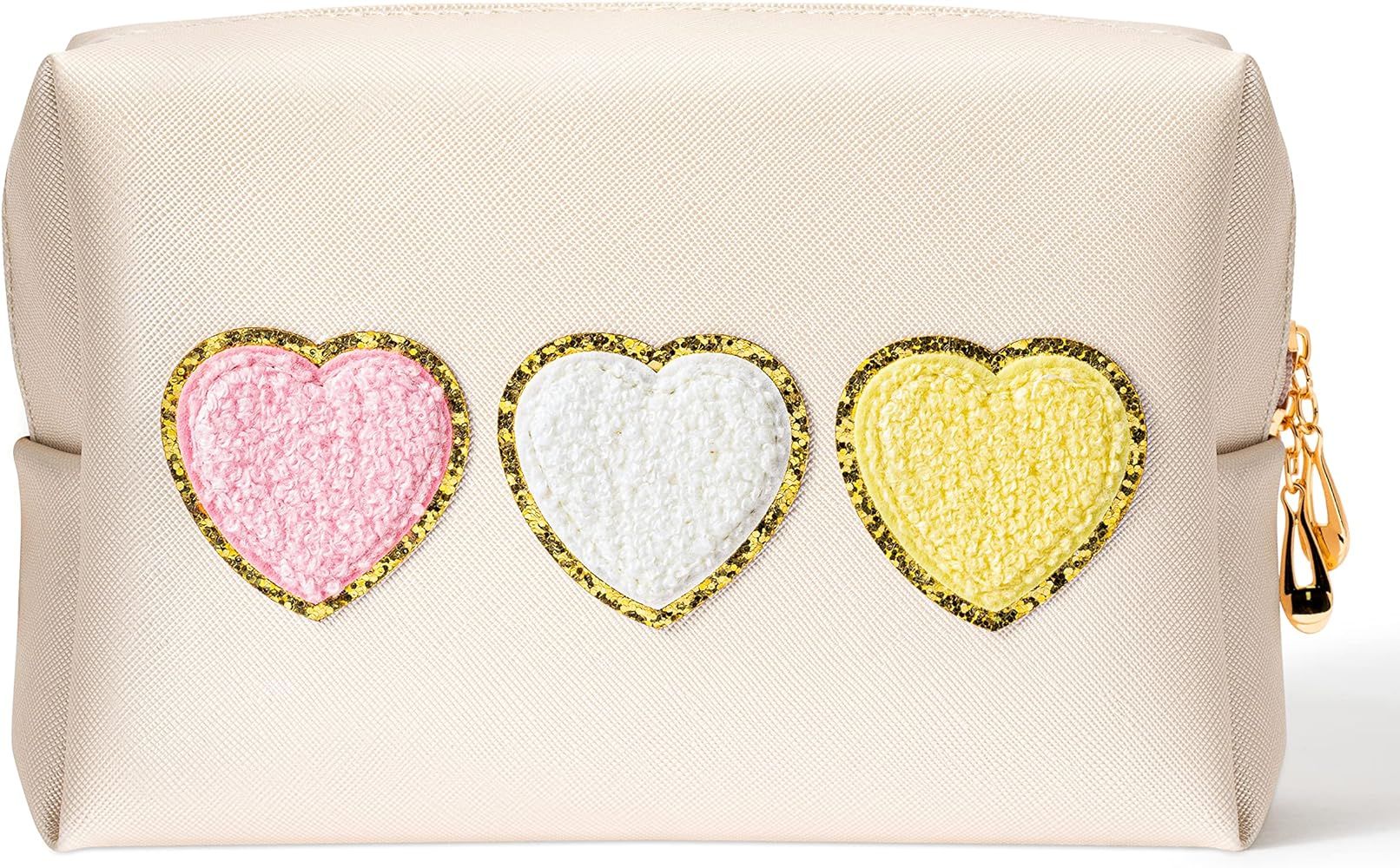Belanttega Cosmetic Bag Heart Patch Toiletry Bag for Christmas Gift PU Leather Makeup Bag Large P... | Amazon (US)