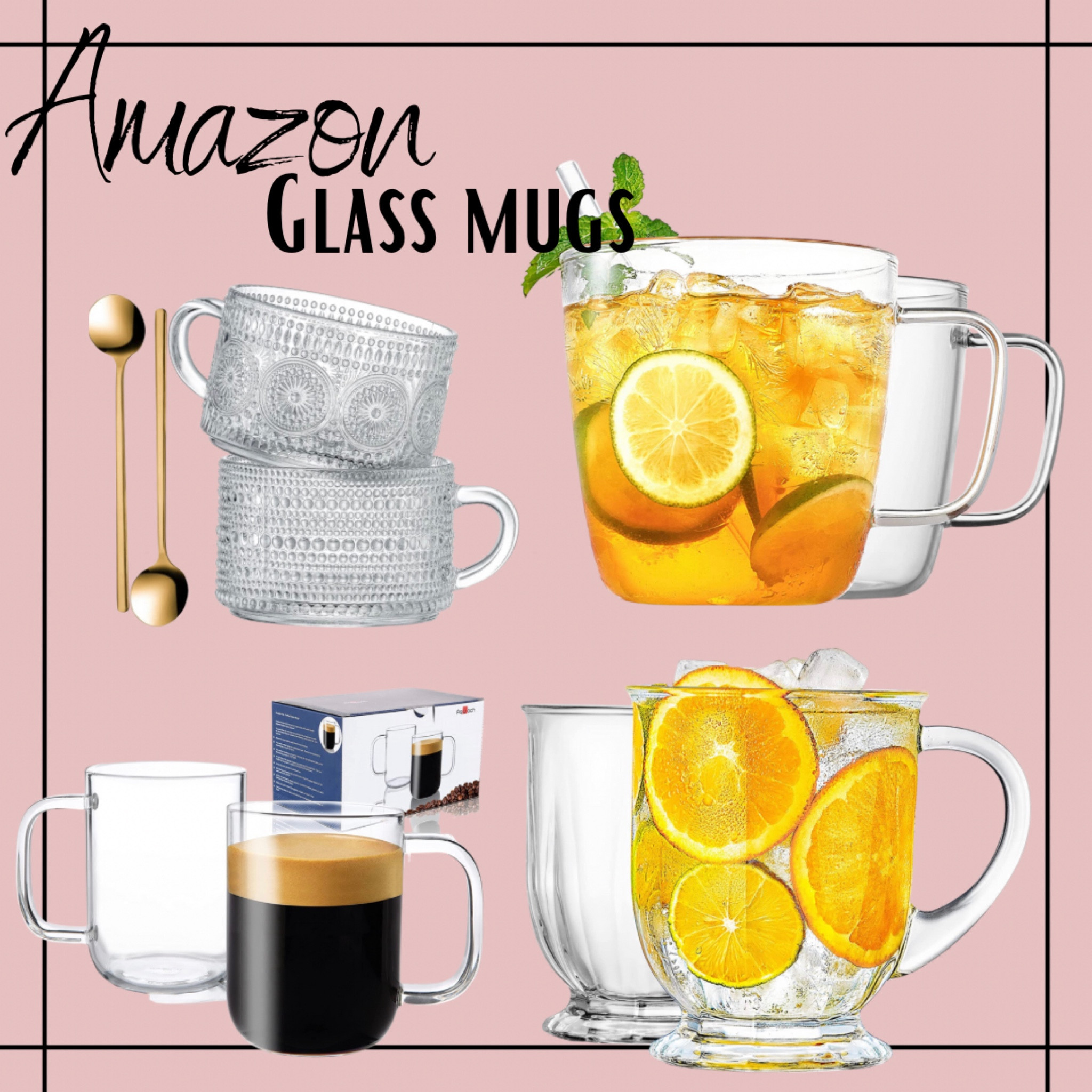  Aquach Glass Mugs 20 oz Set of 2, Extra Large Clear