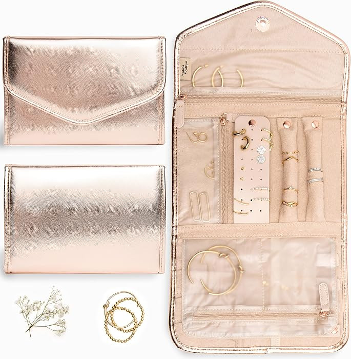 Travel Jewelry Organizer Roll Foldable Jewelry Case for Journey Packing Vacation-Rings, Necklaces... | Amazon (US)