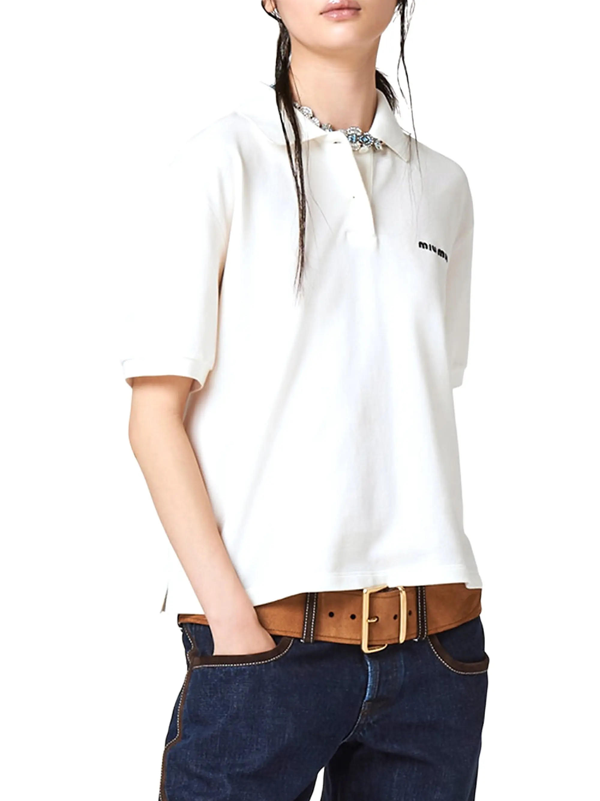 Miu Miu Cotton Piqué Polo Shirt | Saks Fifth Avenue | Saks Fifth Avenue