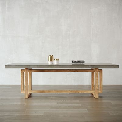 Japandi 71" Concrete Gray Dining Table Rectangle Wooden Tabletop | Homary.com