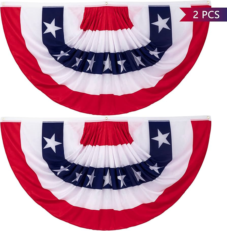 3 x 6 FT 4th of July Decorations, 2 PCS Patriotic USA Pleated Fan Flags, Large American Bunting F... | Amazon (US)
