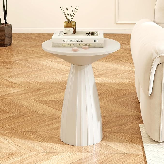 Beige White Metal Round Side Table for Sofa, Small Circle End Table for Couch, Modern Round Night... | Amazon (US)