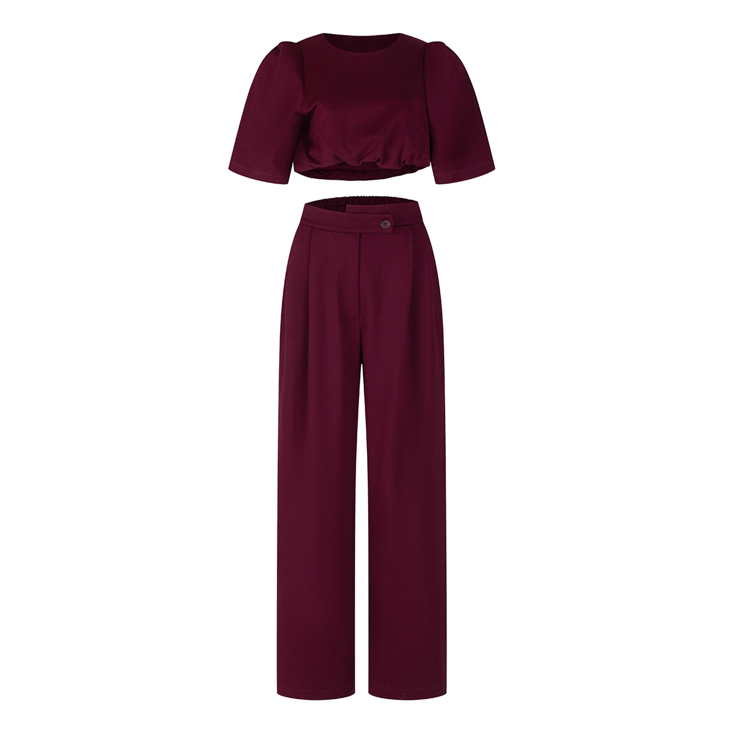 Burgundy Crop Top & Slacks Co-Ord Set | Wolf & Badger