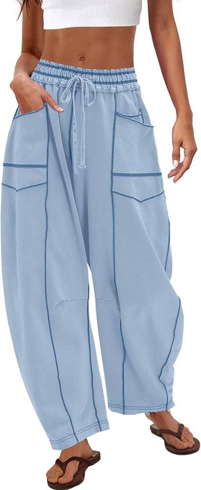 Nirovien Womens Barrel Sweatpants High Waisted Wide Leg Sweatpants Drawstring Lounge Baggy Pants ... | Amazon (US)