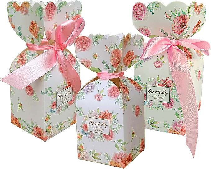 Lontenrea 50 Pcs Floral Pattern Candy Boxes Wedding Birthday Party Favor Gift Box with 50pcs Ligh... | Amazon (US)