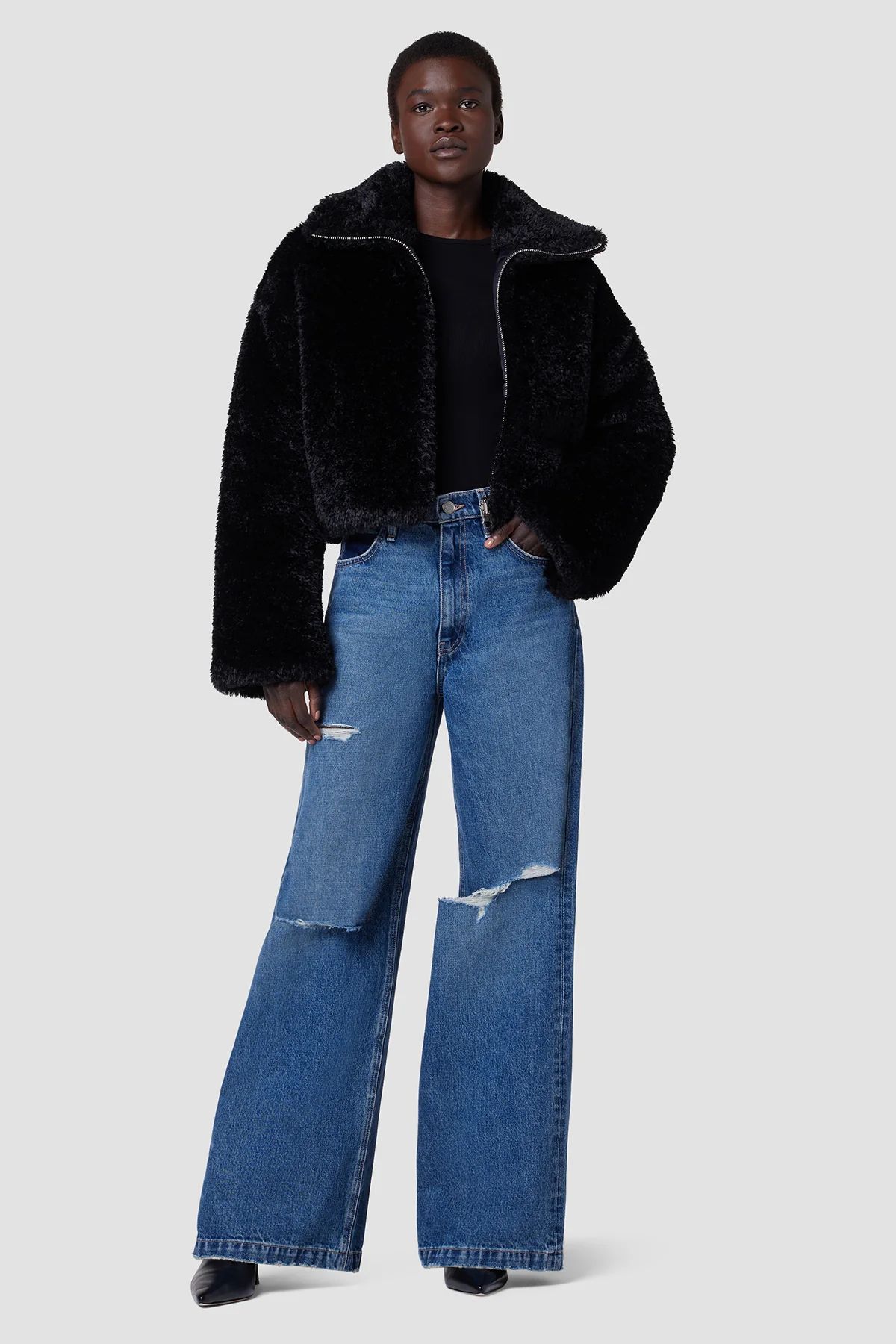 Cropped Plush Teddy Fur Jacket | Hudson Jeans